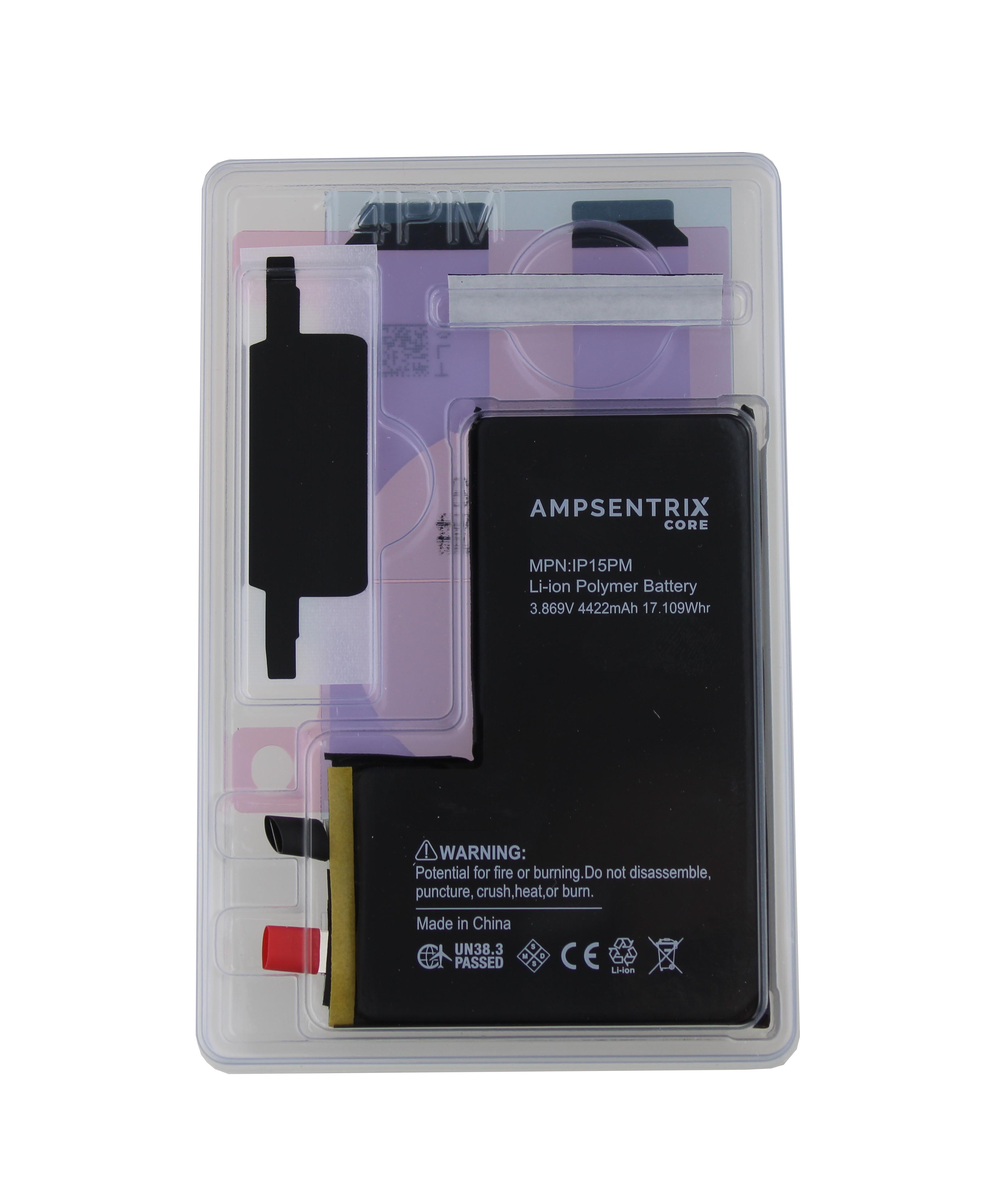 AmpSentrix Core Battery without Flex for iPhone 15 Pro Max (Cell) 4422 mAh