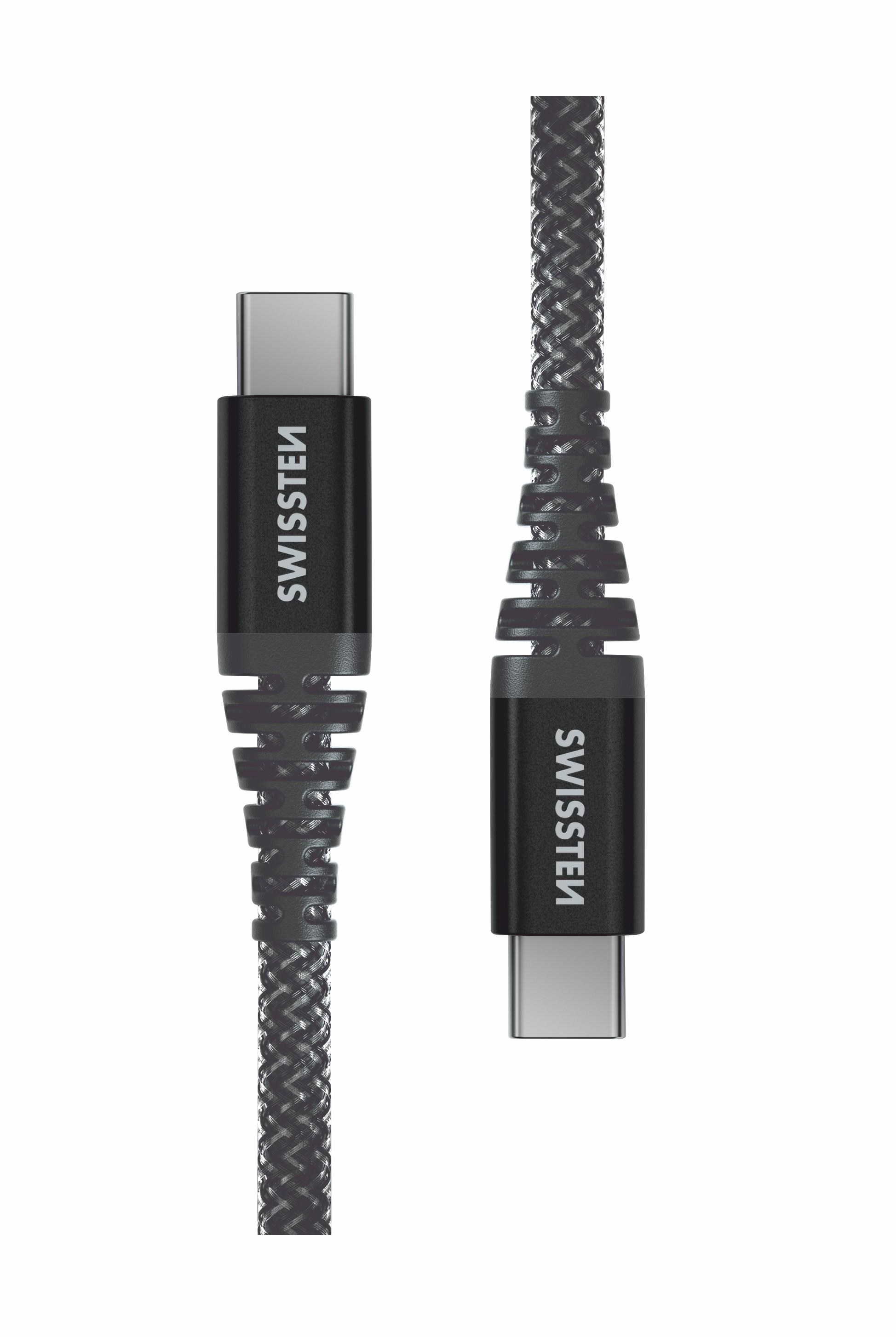 Swissten kevlarový datový kabel USB-C / USB-C 1.5 M antracitový
