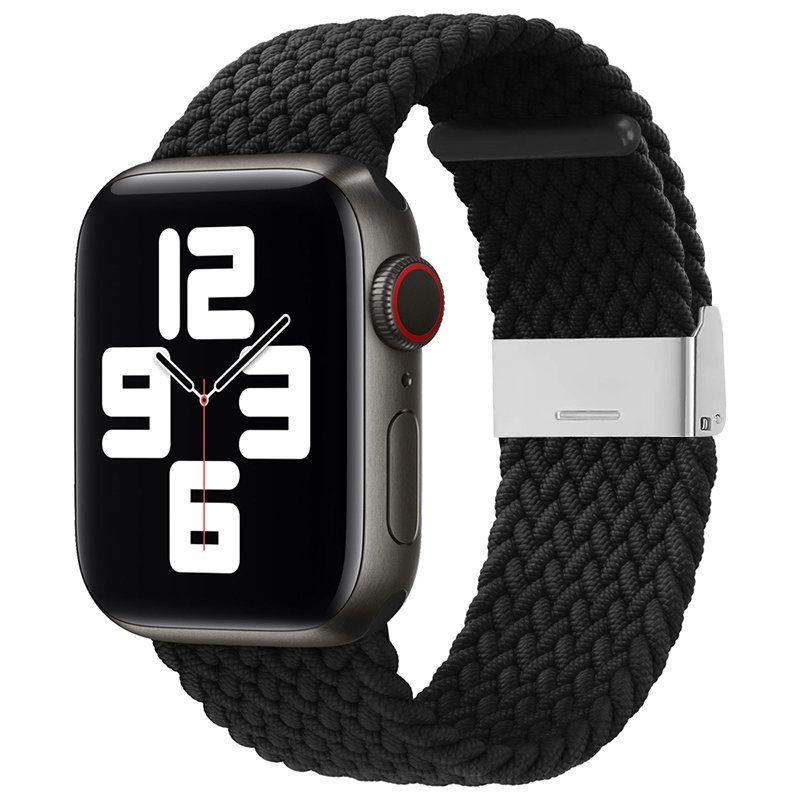 Černý náramek na hodinky z pletené tkaniny pro Apple Watch - Řemínek na hodinky Apple 7 - 6 - SE - 5 - 4 - 3 - 2 (45mm / 44mm / 42mm)
