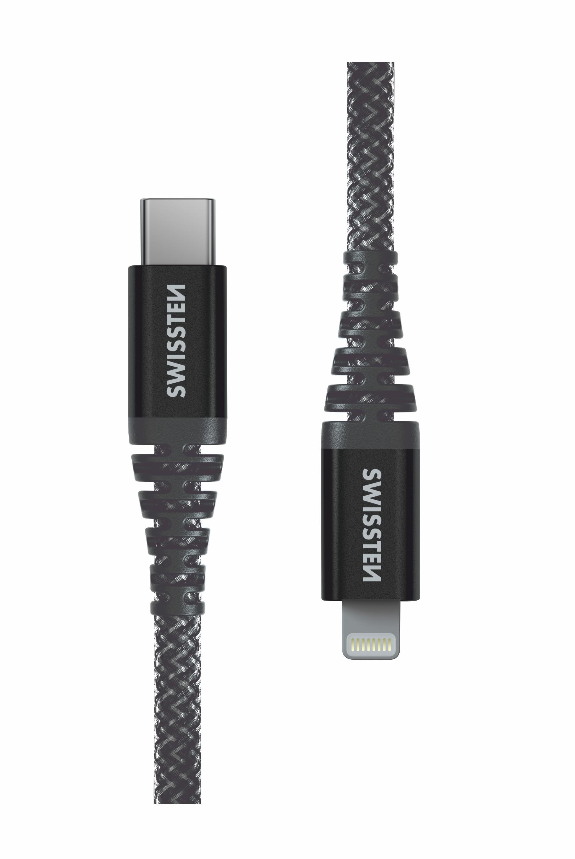 Swissten datový kevlarový kabel USB-C / Lightning 1.5m antracitový