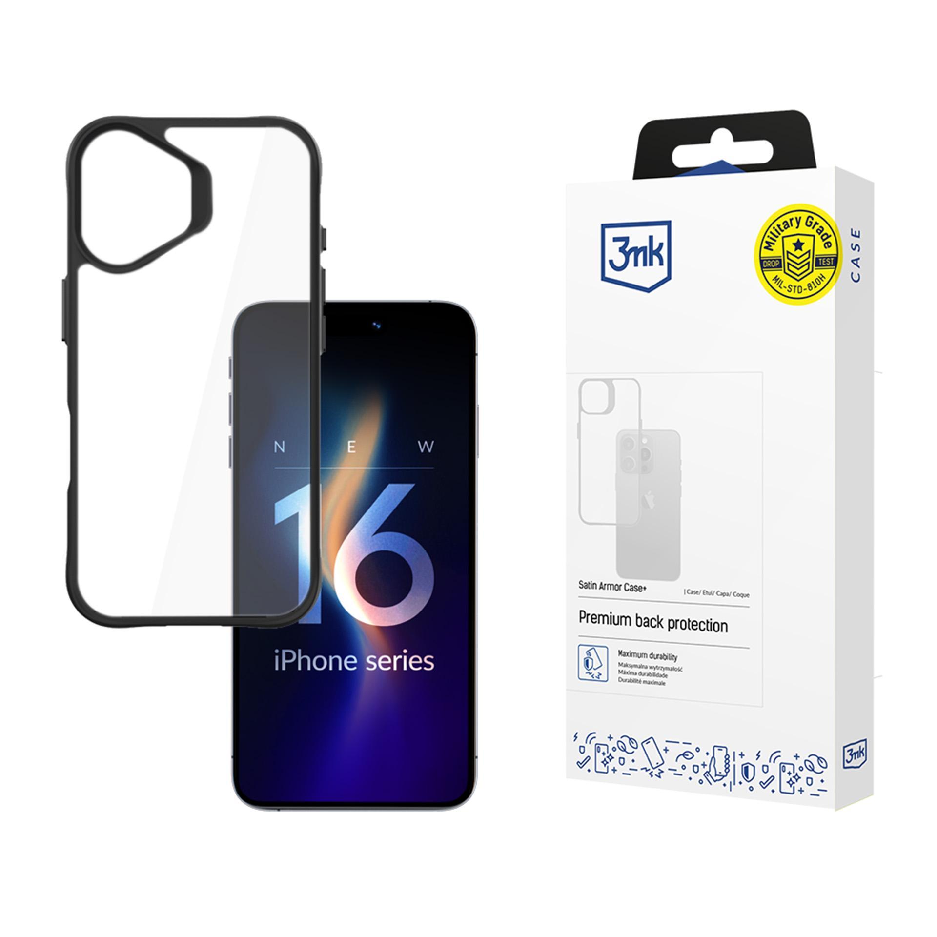 3MK Obal iPhone 16 Satin Armor Case+ s černým rámečkem