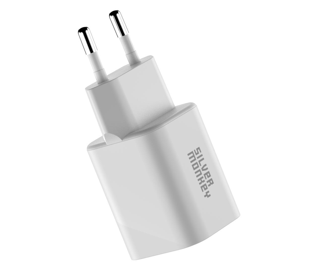 Silver Monkey GaN 35W Wall Charger USB-C PD, USB-A QC White