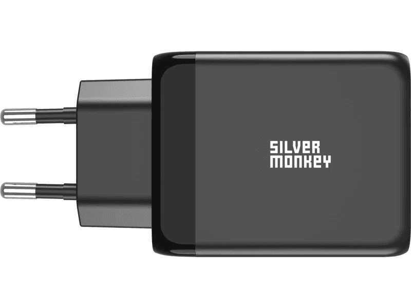 Silver Monkey Ładowarka sieciowa GaN 65W 2x USB-C PD, USB-A QC 3.0 Czarna