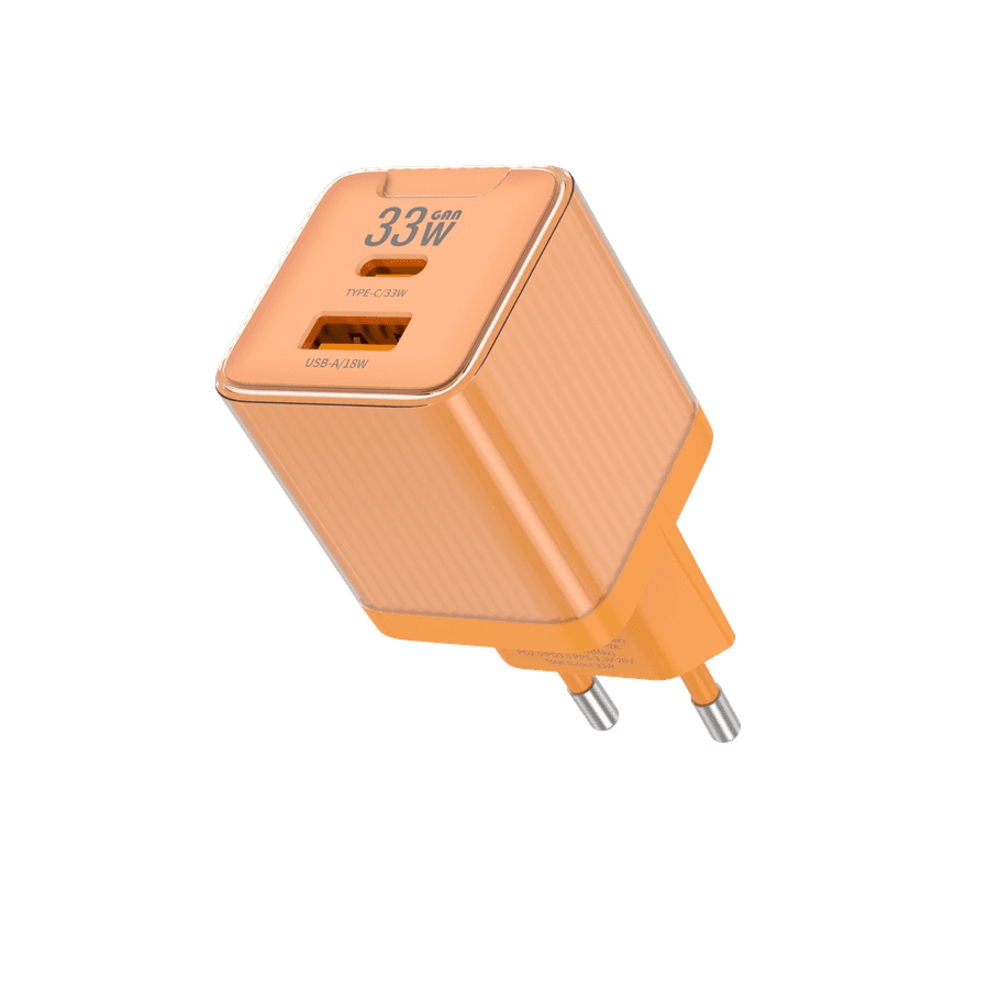 JELLICO wall charger EU55 GaN PD 33W 1xUSB-C + 1xUSB QC3.0 Orange