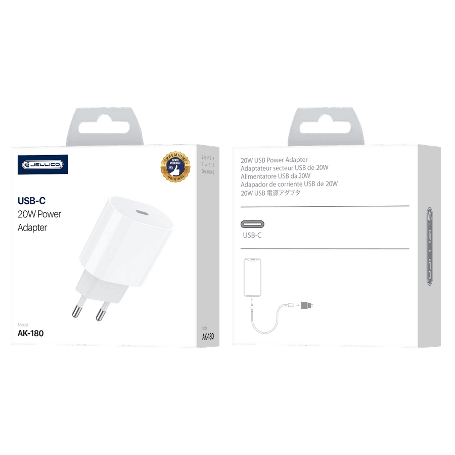 Jellico síťová nabíječka AK180 PD 20W USB-C bílá