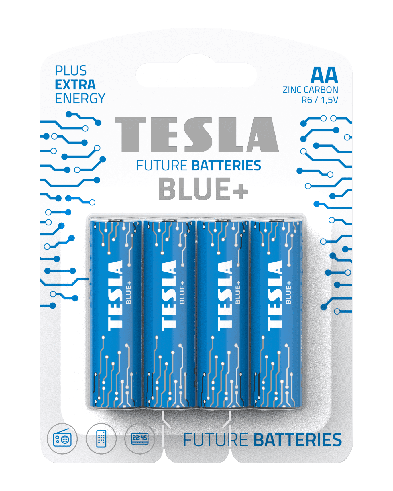 Zinko-uhlíkové baterie Tesla AA/R6/1,5V 4kusy BLUE+