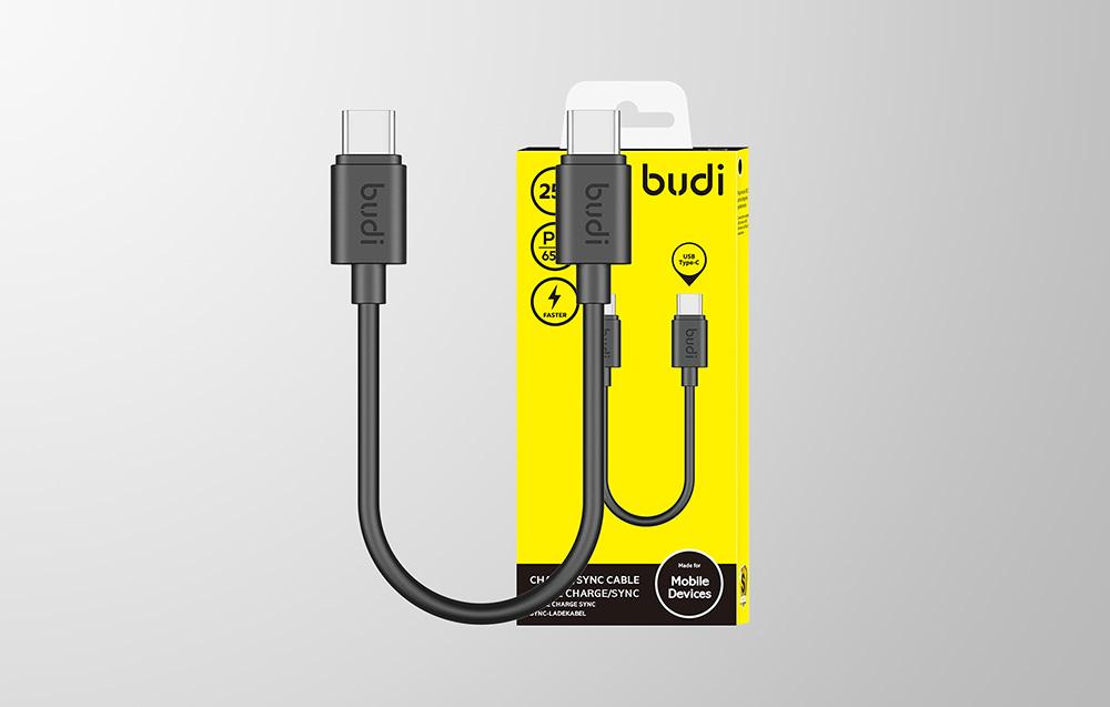 Short USB-C to USB-C Budi 65W 25cm Cable (Black)
