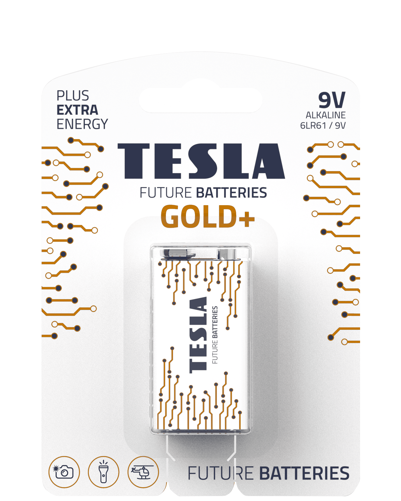 Alkalická baterie Tesla 9V/6LR61 1kus Gold+