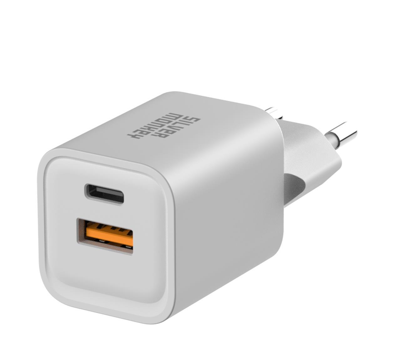 Silver Monkey GaN 35W Wall Charger USB-C PD, USB-A QC White