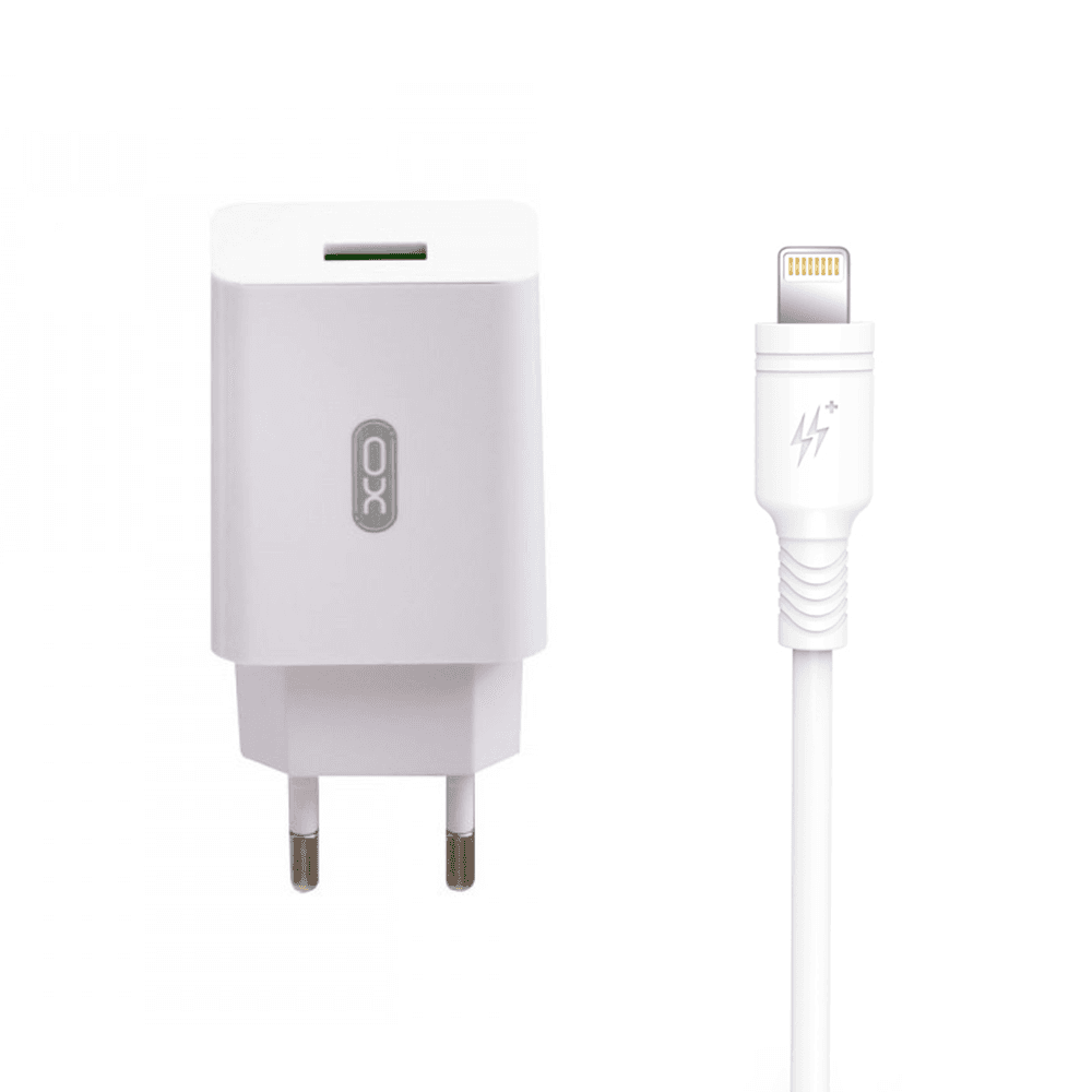XO síťová nabíječka L36 QC 3.0 18W 1x USB bílá + Lightning kabel