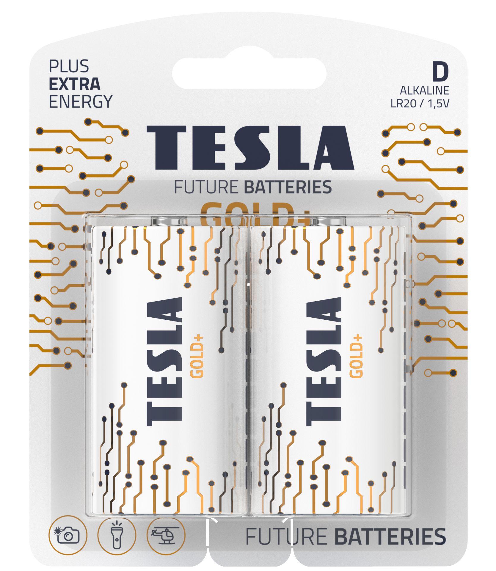 Alkalické baterie Tesla D/LR20/1,5V 2kusy Gold+