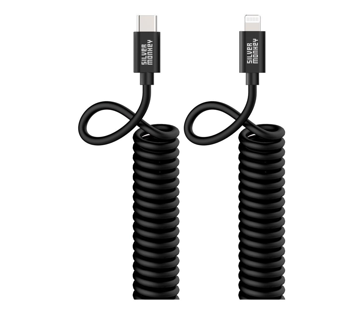 Silver Monkey Coiled Cable USB-C to Lightning MFI 1m Black