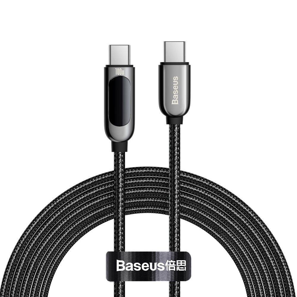 Baseus USB kabel Typ-C - USB Typ-C 100W - 20V / 5A - Napájení s měřičem výkonu obrazovky 2m černý CATSK-C01