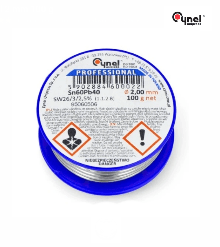 Soldering Tin / Cynel Sn60Pb40  with SW26 Flux 2mm 100g