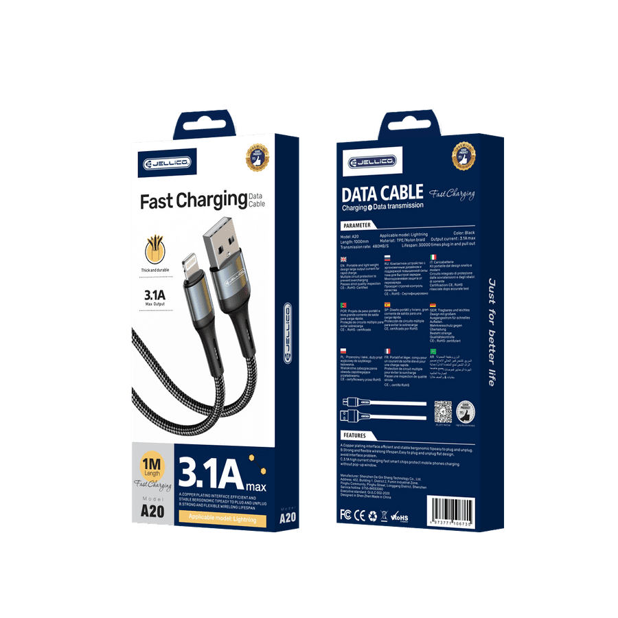 JELLICO cable A20 Lightning 3.1A 1M Black