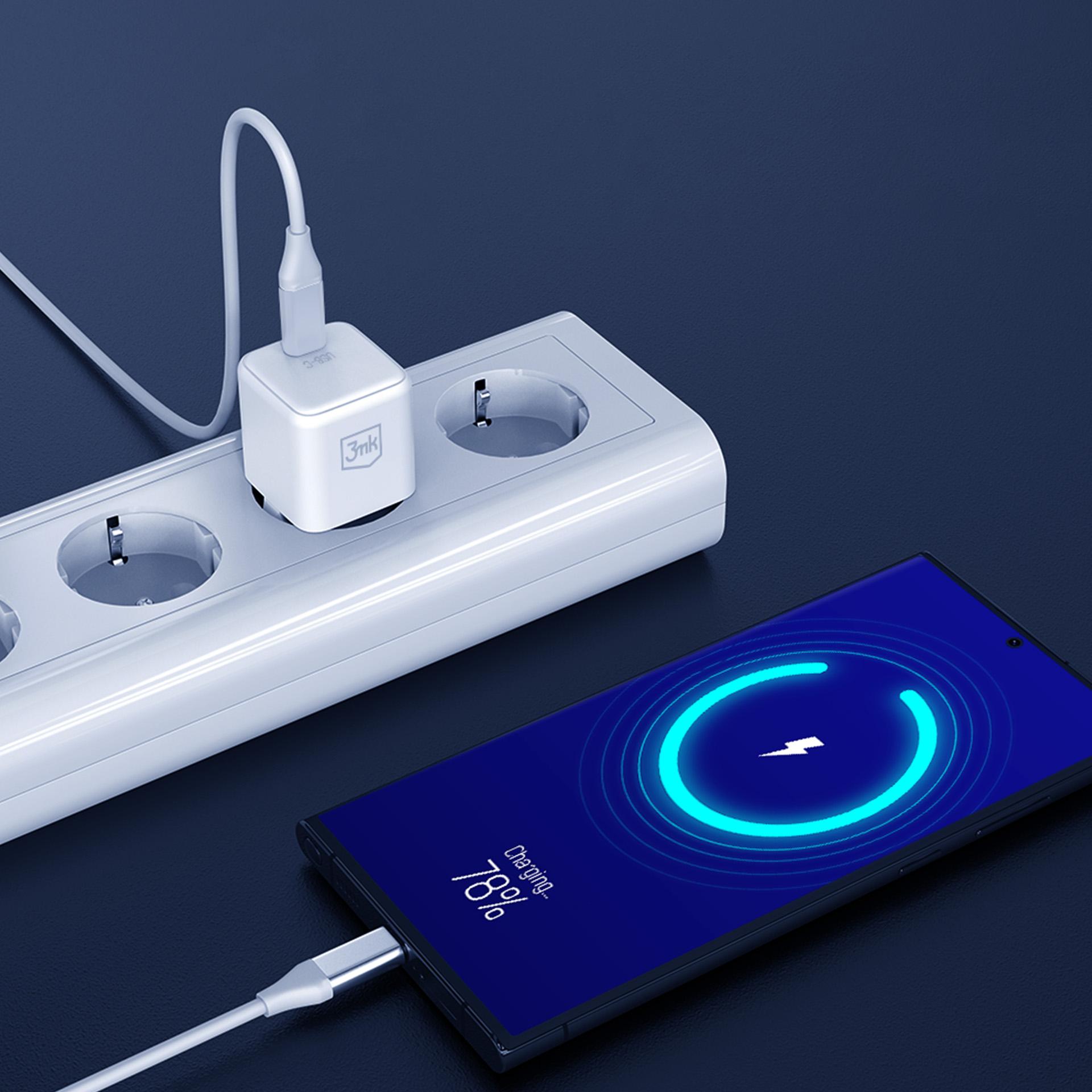 3MK 25W síťová nabíječka - Hyper Charger PD QC PPS 1x USB-C + USB-C / USB-C kabel bílá