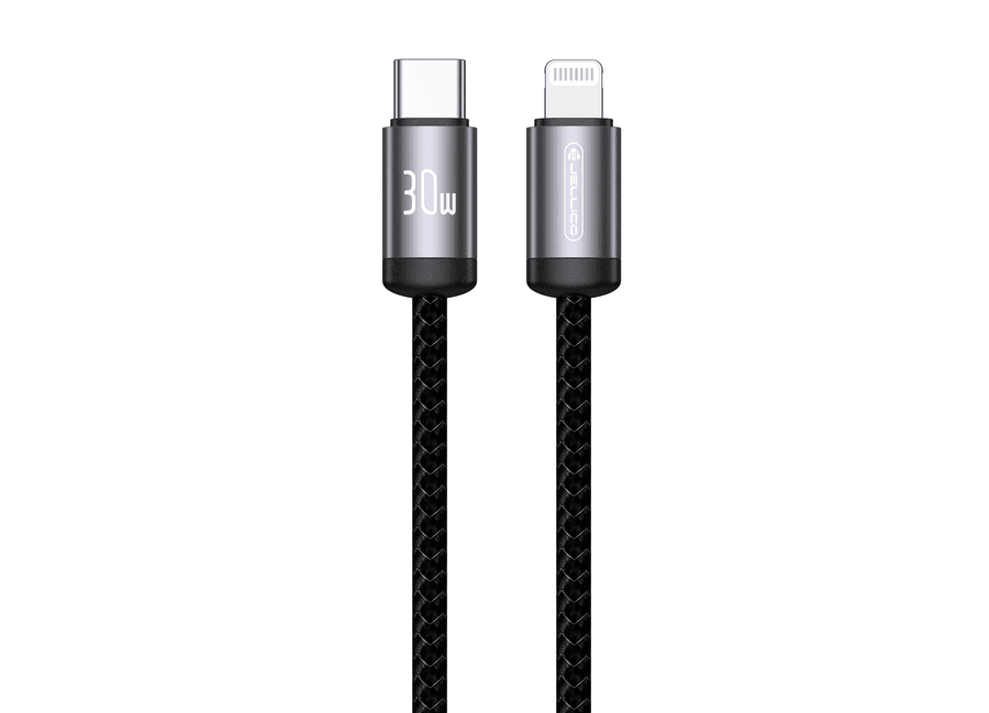 JELLICO kabel - B27 USB-C / Lightning 30W PD opletený 1m černý