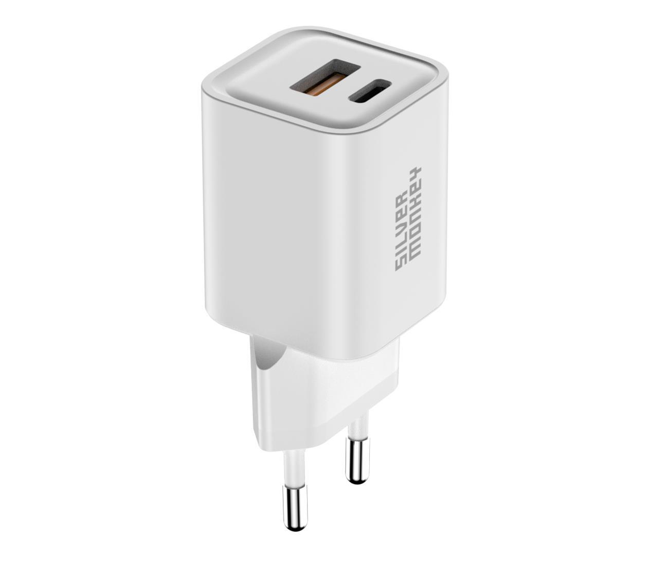 Silver Monkey GaN 35W Wall Charger USB-C PD, USB-A QC White