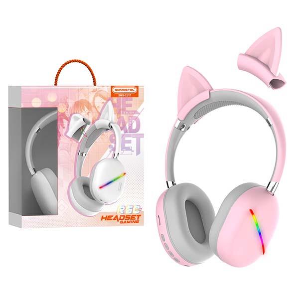 Somostel Słuchawki bezprzewodowe nauszne dla dzieci CJ17 BT 5.0 różowe