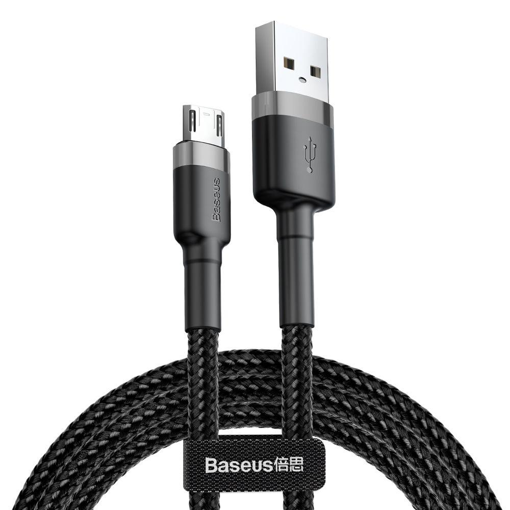 Baseus odolný nylonový kabel USB Cafule Cable Durable Nylon Braided Wire USB / micro USB QC3.0 2.4A 1M černo-šedý (CAMKLF-BG1)