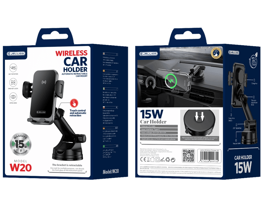 JELLICO car holder with wireless charging W20 15W Black