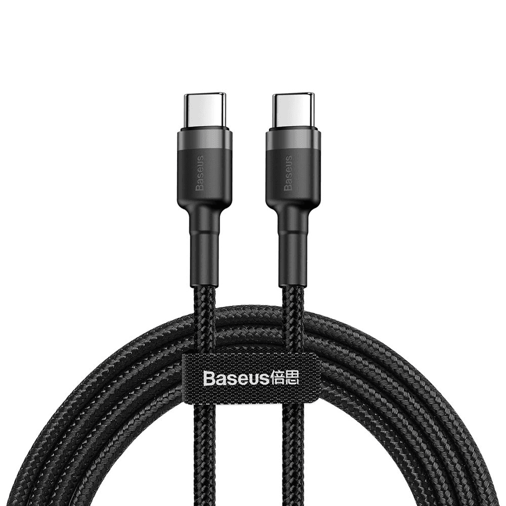 Baseus Cafule Cable wytrzymały nylonowy kabel przewód USB-C / USB-C PD2.0 60W 20V 3A QC3.0 1m czarno-szary (CATKLF-GG1)