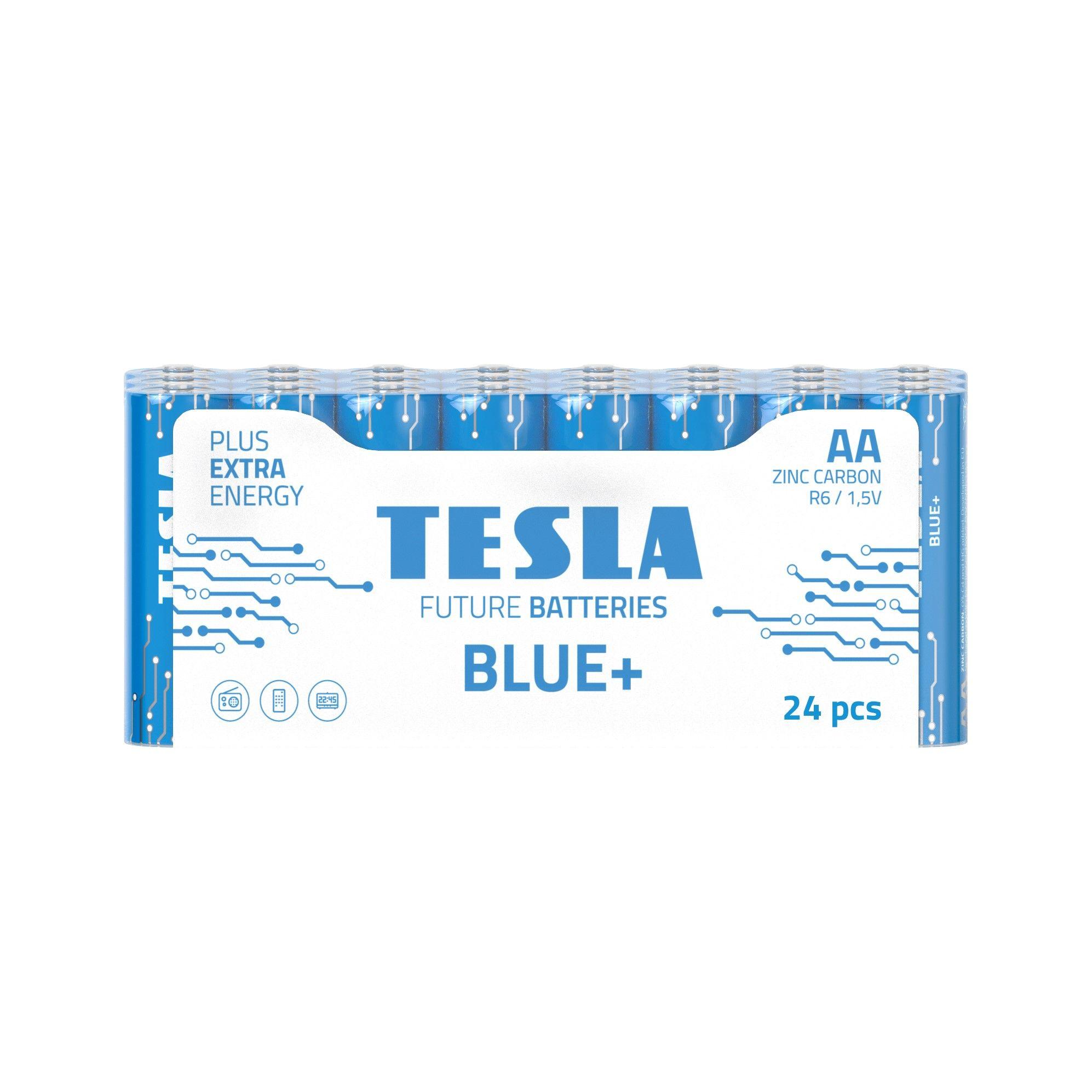 Zinko-uhlíkové baterie Tesla AA/R6/1,5V 24kusů BLUE+