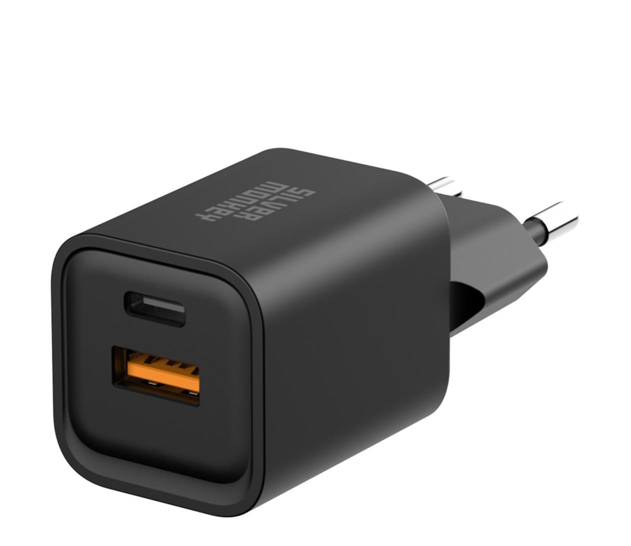 Silver Monkey GaN 35W Wall Charger USB-C PD, USB-A QC Black