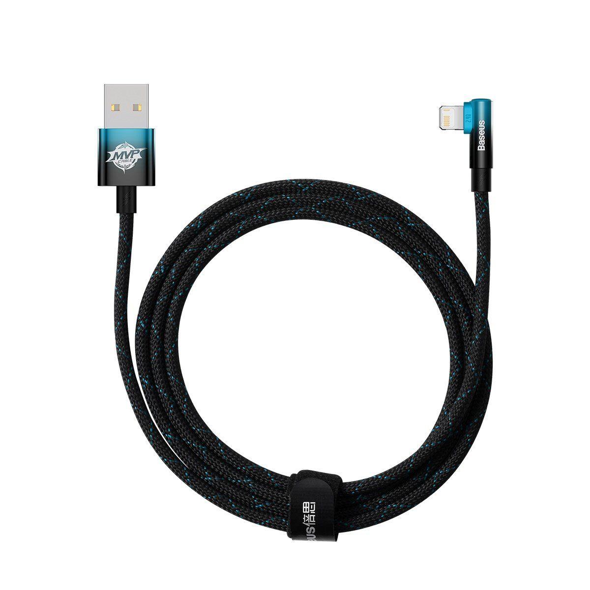 Baseus MVP 2 Elbow - tvarovaný datový kabel pro rychlé nabíjení USB to iP 2,4A 1m černo - modrý