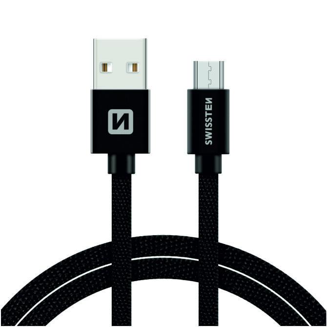 Swissten datový kabel USB opletový micro USB 1.2m černý