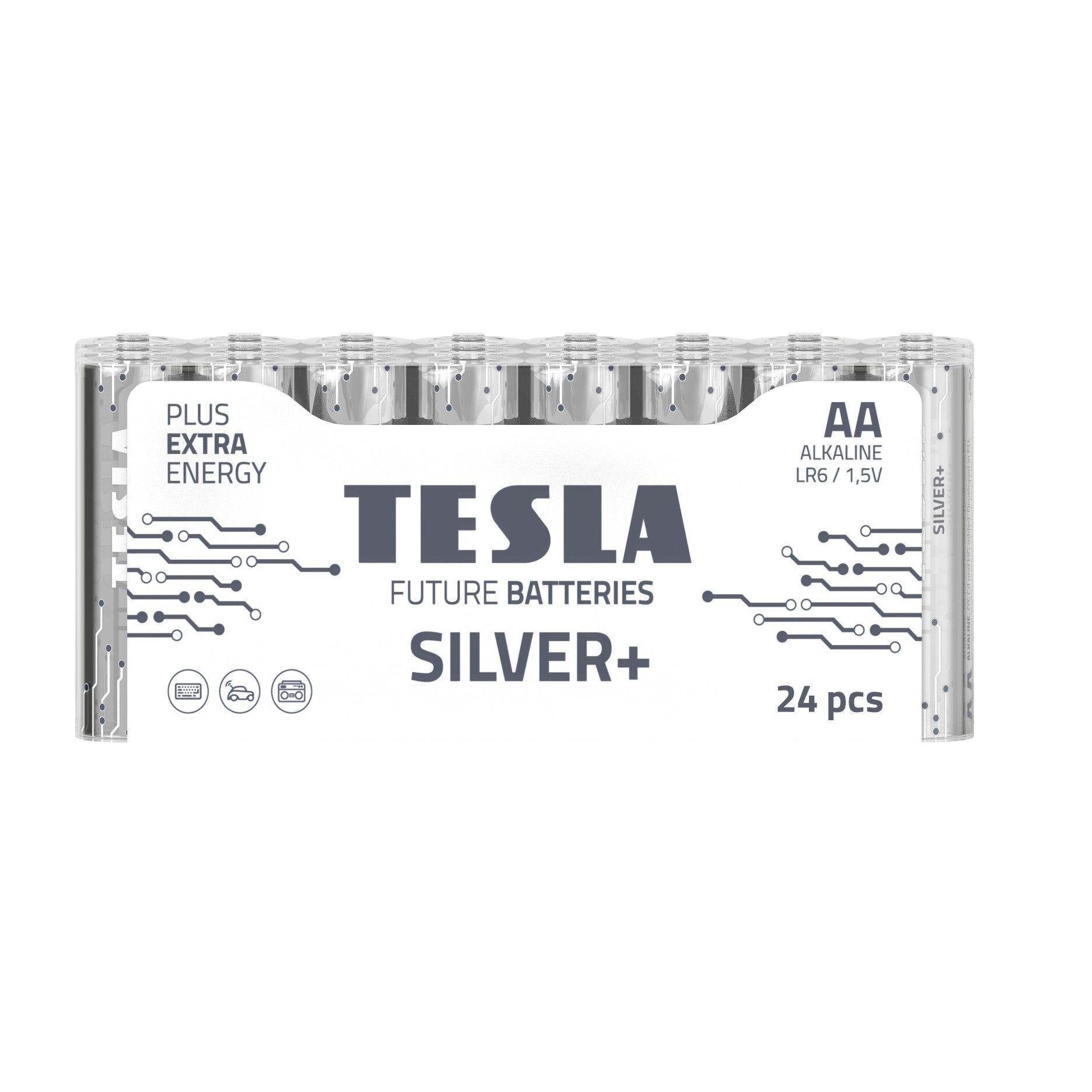 Alkalické baterie Tesla AA/LR6/1,5V 24kusů Silver+