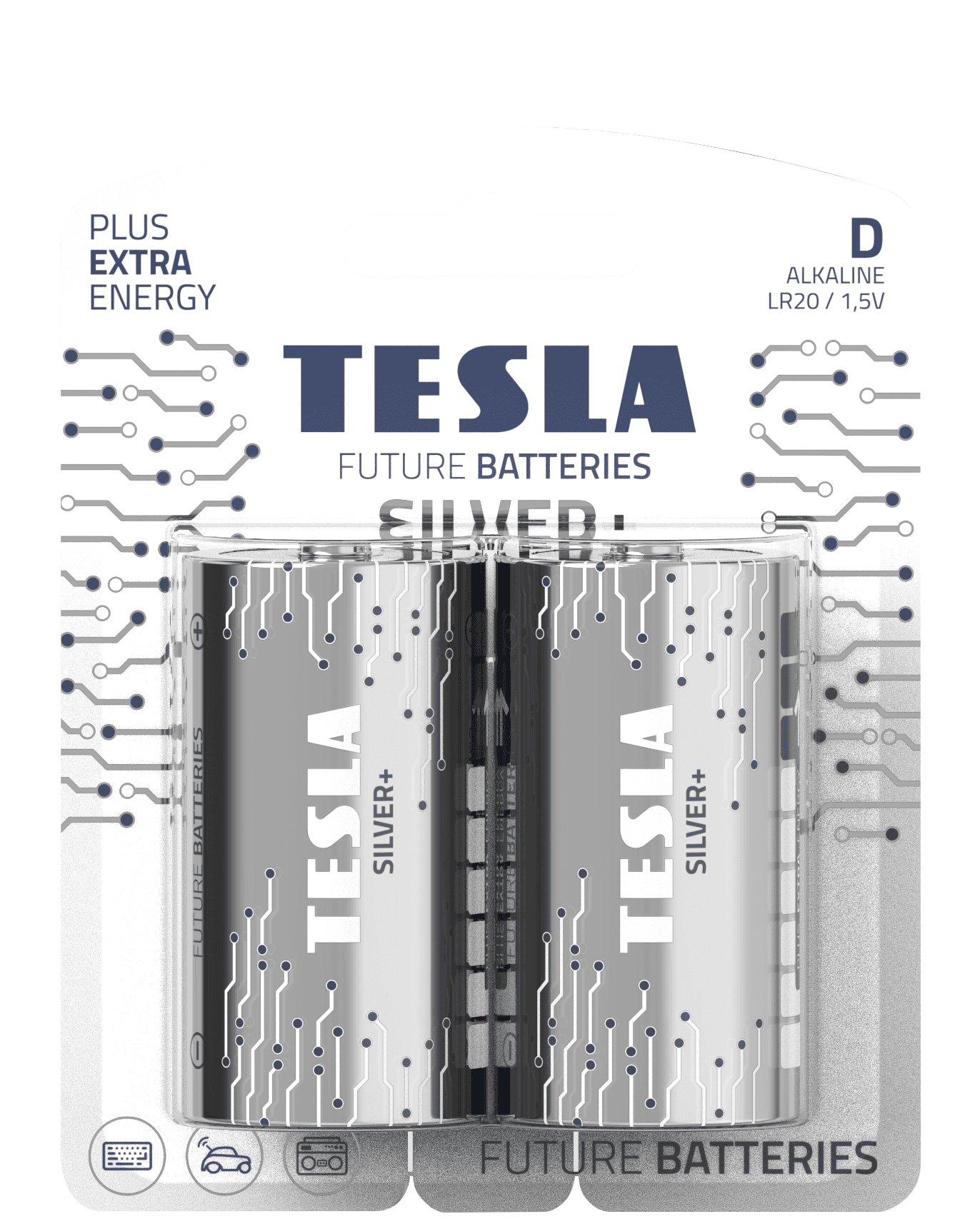 Alkalické baterie Tesla D/LR20/1,5V 2kusy Silver+
