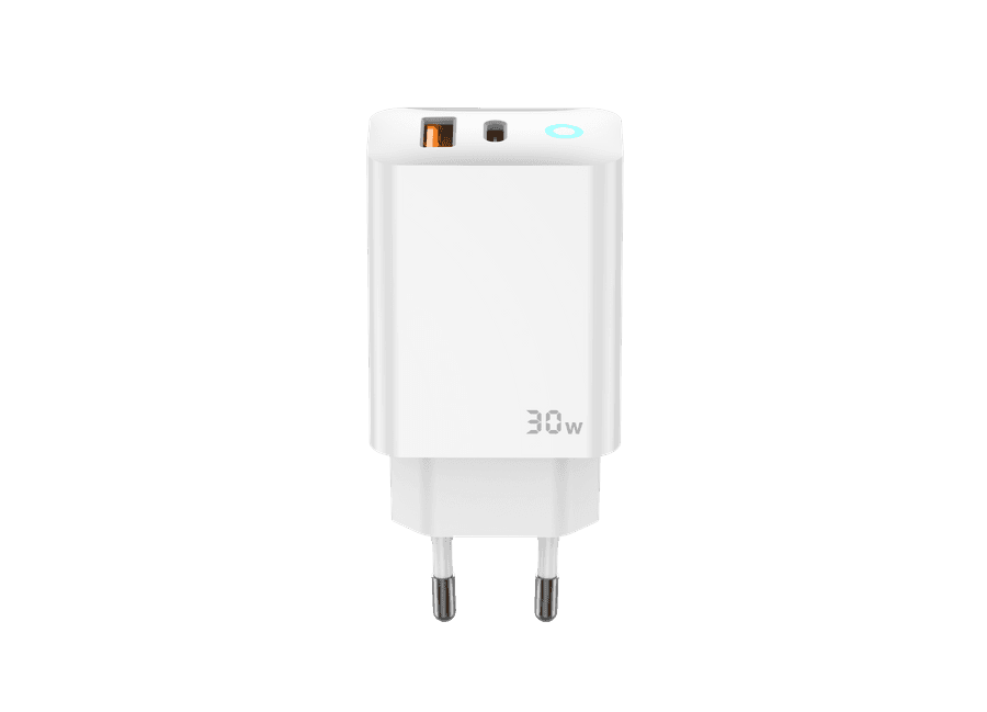 JELLICO wall charger EU13 GaN PD 30W 1xUSB-C + 1xUSB QC3.0 + cable USB-C - Lightning White