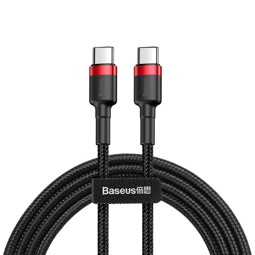 Baseus Cafule Cable wytrzymały nylonowy kabel przewód USB-C / USB-C PD2.0 60W 20V 3A QC3.0 1m czarny-czerwony (CATKLF-G91)
