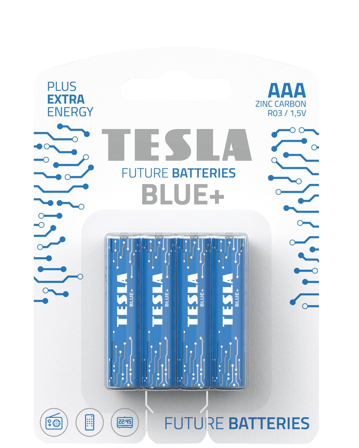 Zinko-uhlíkkové baterie Tesla AAA/R03/1,5V 4kusy BLUE+
