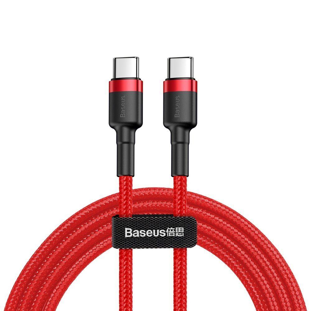 Nylonový kabel Baseus USB-C PD / USB-C PD PD2.0 60W 20V 3A QC3.0 2M červený (CATKLF-H09)