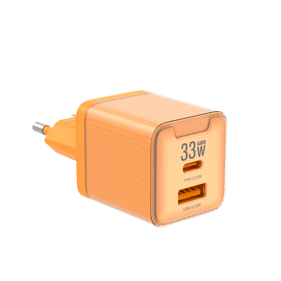 JELLICO wall charger EU55 GaN PD 33W 1xUSB-C + 1xUSB QC3.0 Orange