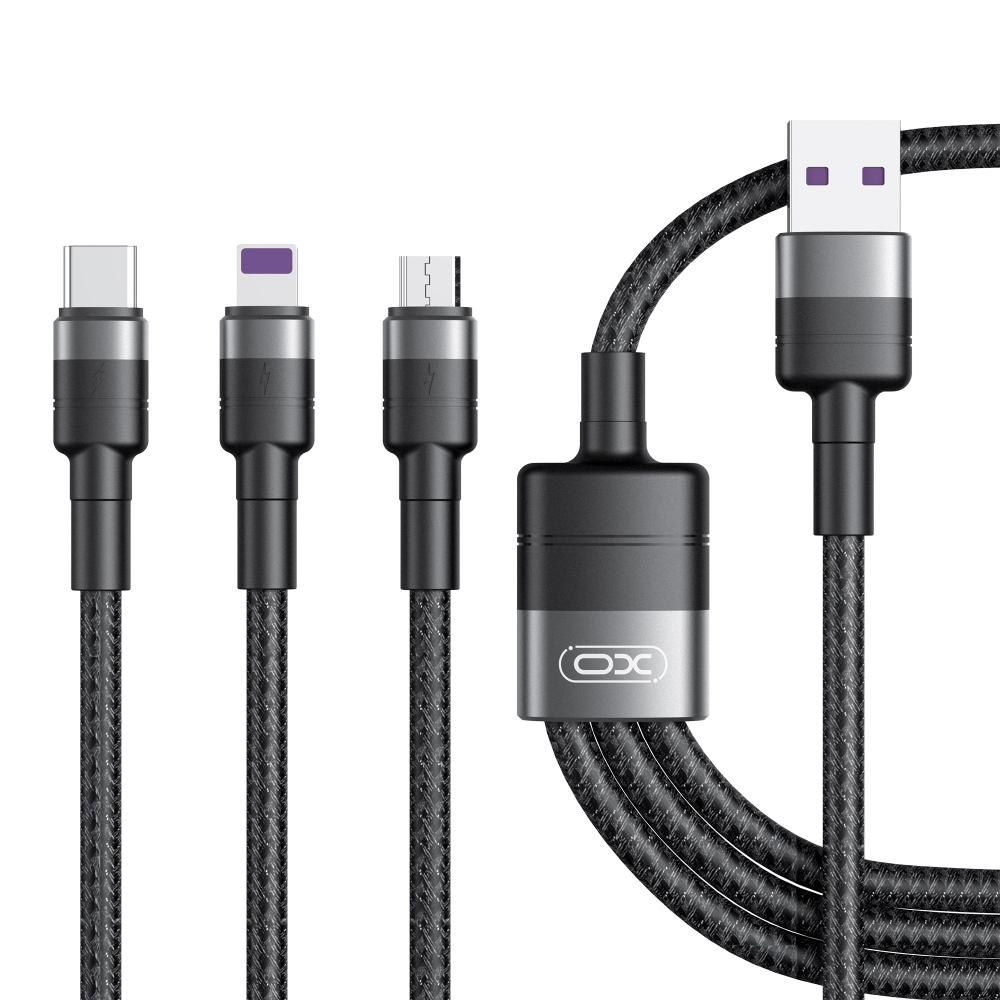 XO kabel NB-Q191 3w1 USB - Lightning + USB-C + microUSB 40W černý 1.2m
