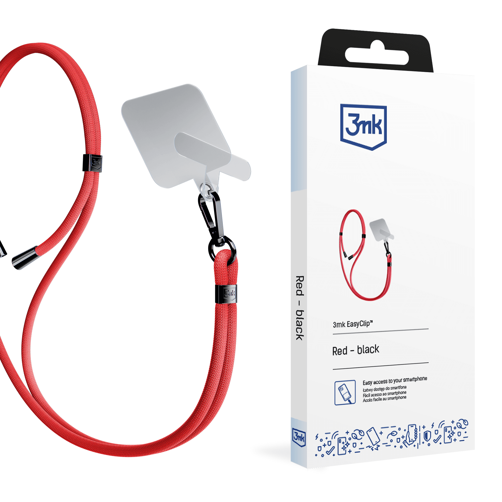 3mk EasyClip - lanyard for phone - Red (black)