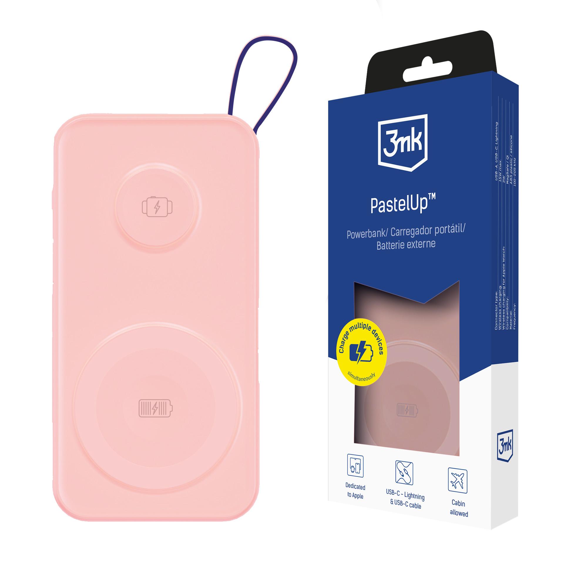 3mk Powerbanka PastelUp 10 000 mAh 22,5W MagSafe + Apple Watch růžová