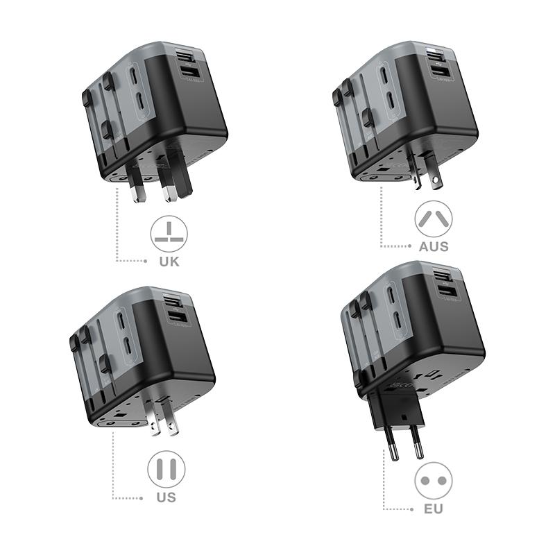 JELLICO universal travel adapter S3 3.4A Max 2400W Black