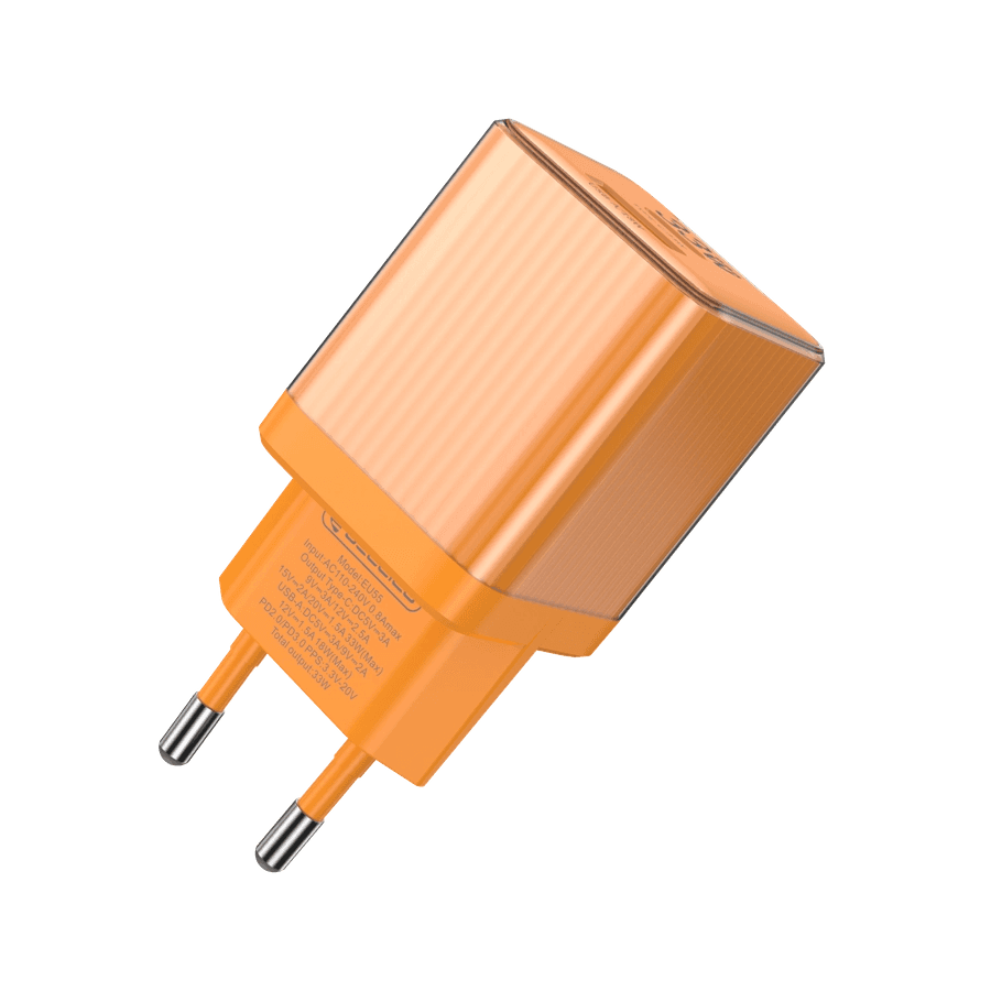 JELLICO wall charger EU55 GaN PD 33W 1xUSB-C + 1xUSB QC3.0 Orange