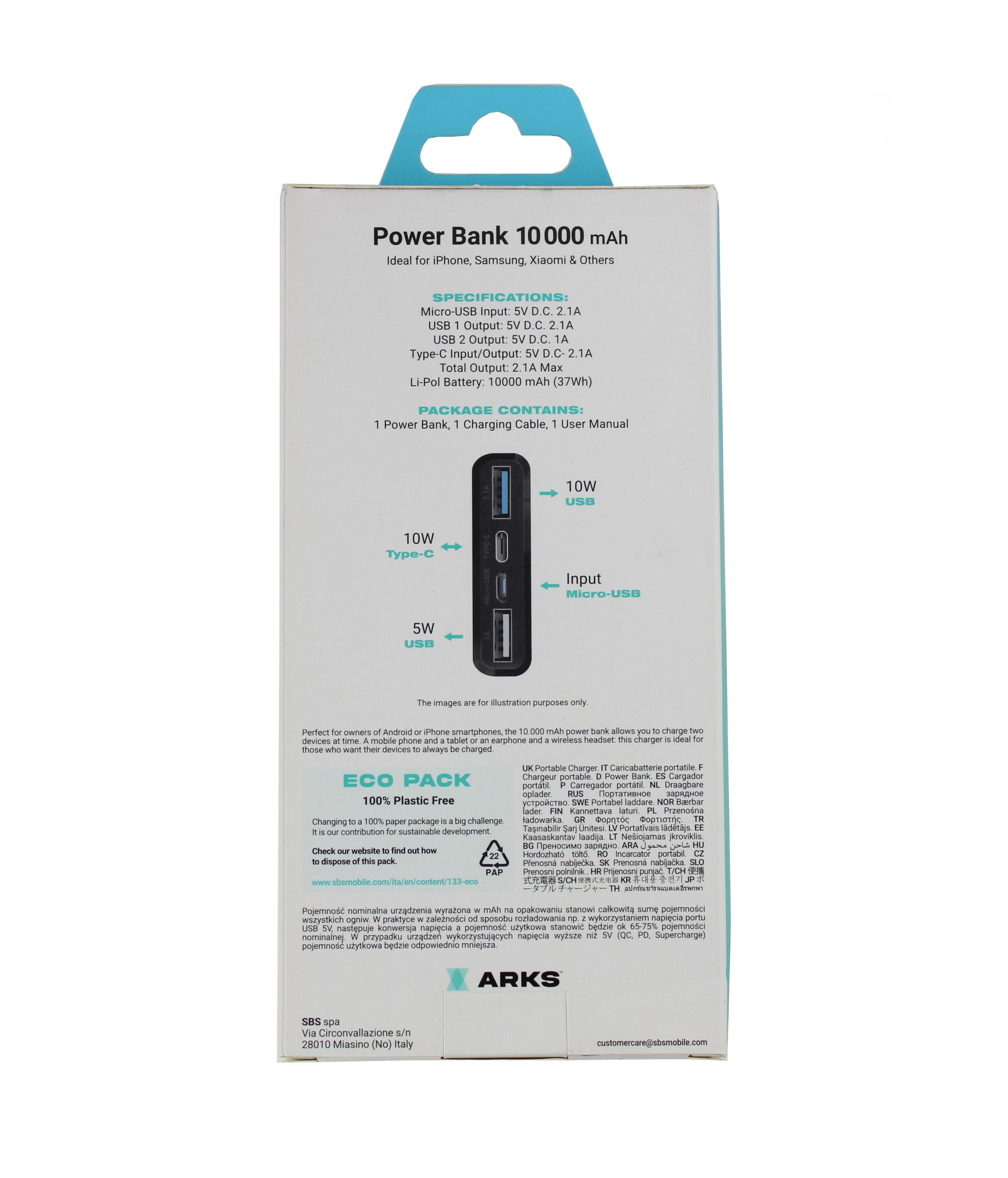 SBS Power Bank ARKS 10000 mAh 10W black