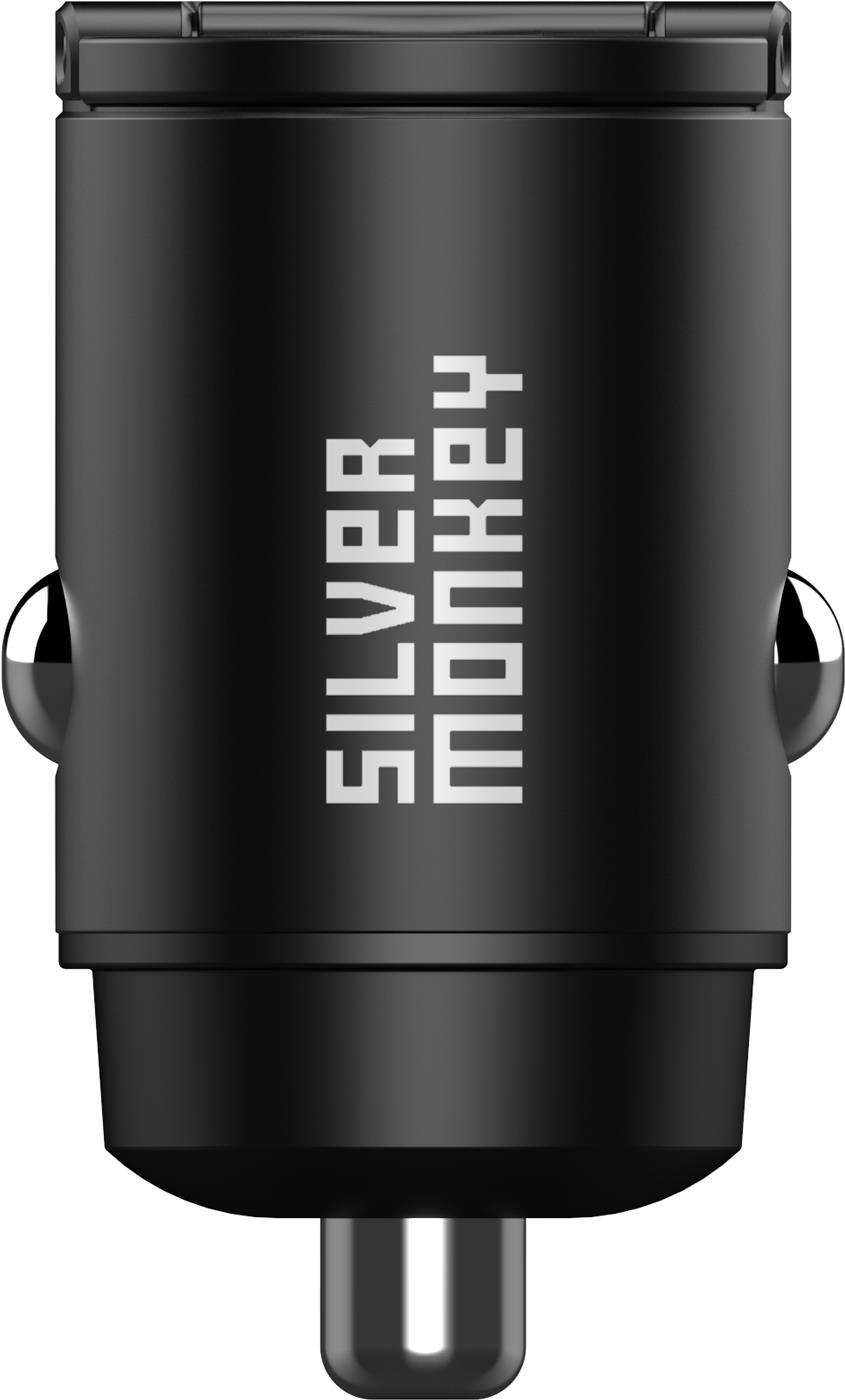 Silver Monkey Car Charger USB-C PD, USB-A QC, 30W Black