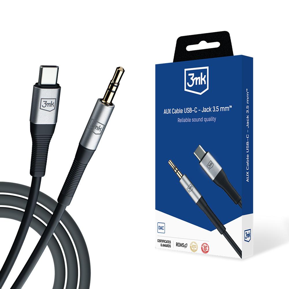 3MK kabel AUX USB-C - Jack 3,5 mm černý