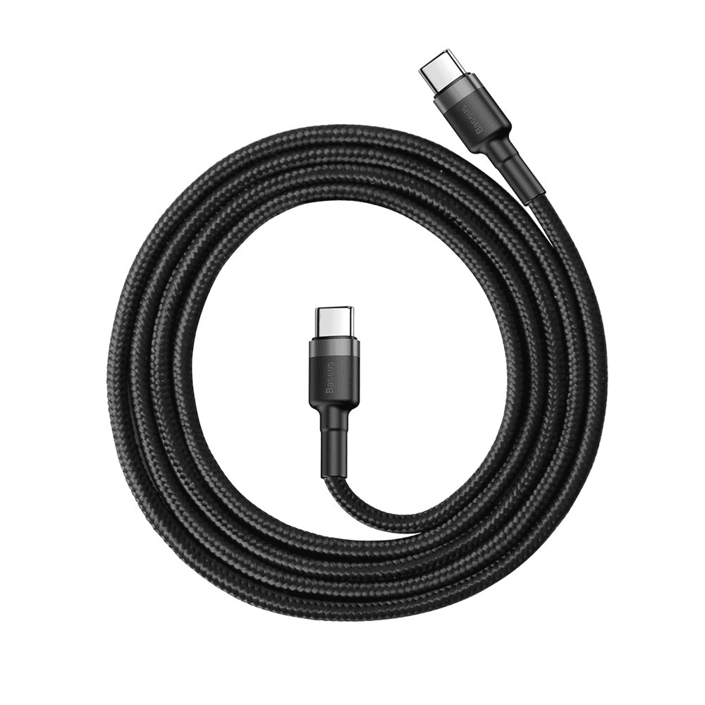 Baseus Cafule Cable wytrzymały nylonowy kabel przewód USB-C / USB-C PD2.0 60W 20V 3A QC3.0 1m czarno-szary (CATKLF-GG1)