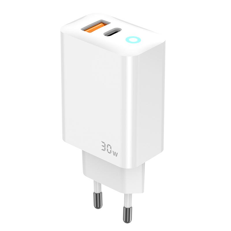 JELLICO wall charger EU13 GaN PD 30W 1xUSB-C + 1xUSB QC3.0 + cable USB-C - USB-C White