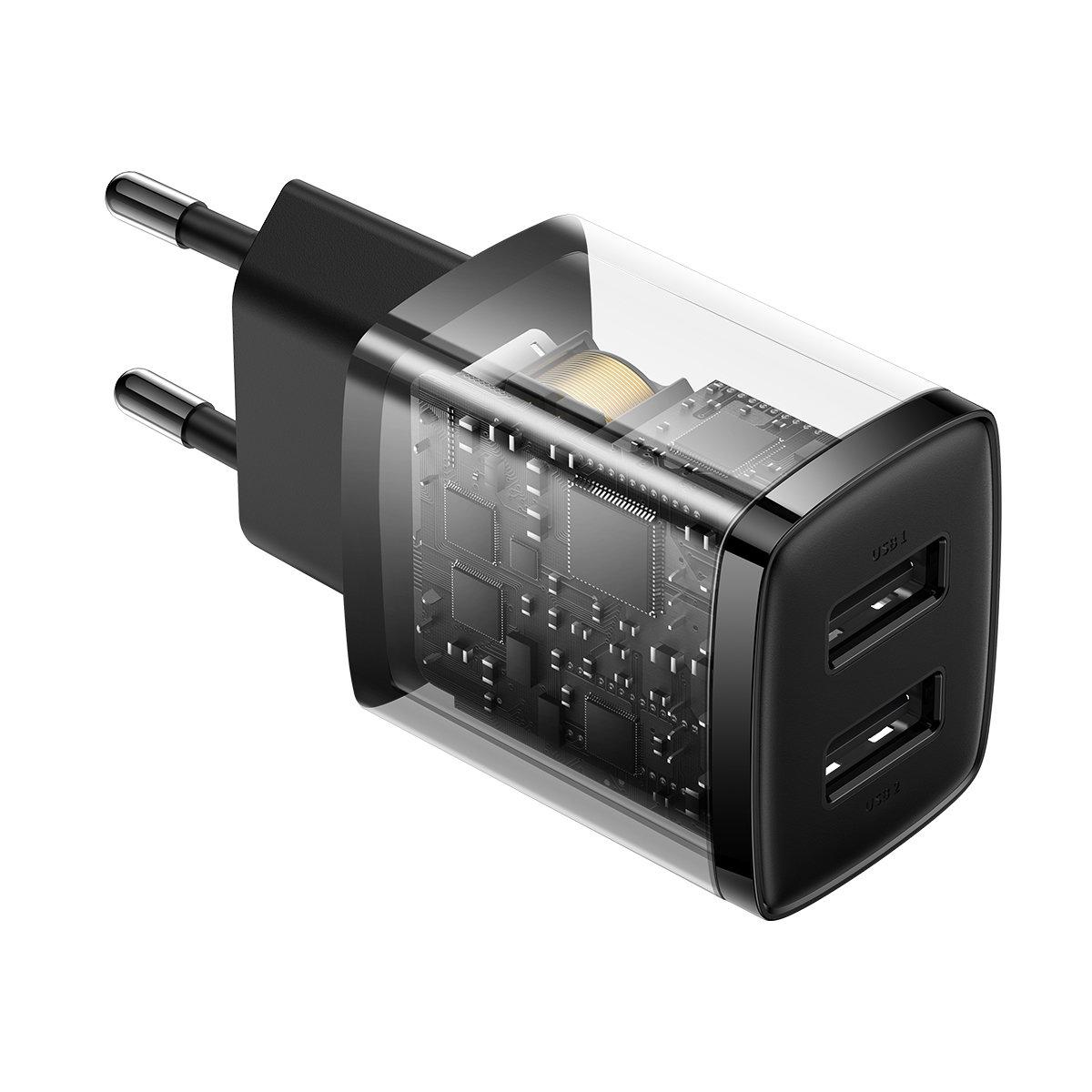 Baseus Compact ładowarka sieciowa 2x USB 10.5W czarny (CCXJ010201)