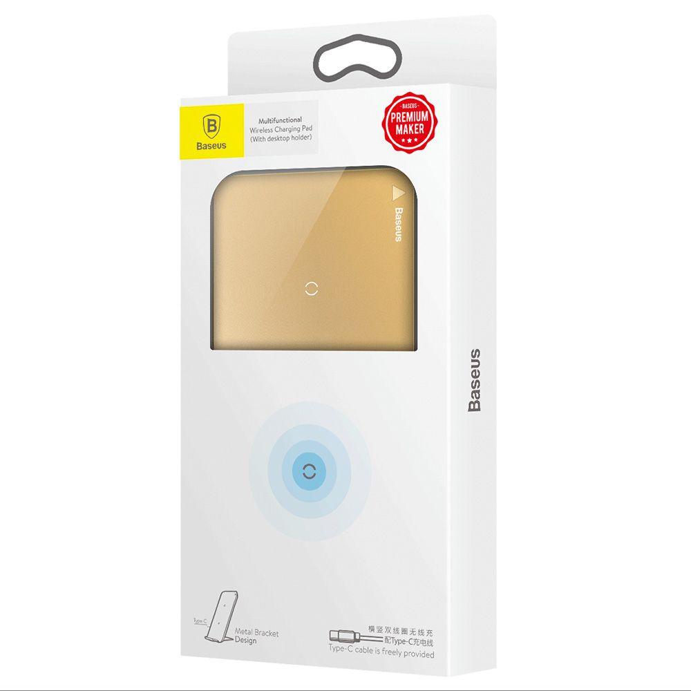 Fast Qi Wireless Charger Baseus + Stand gold