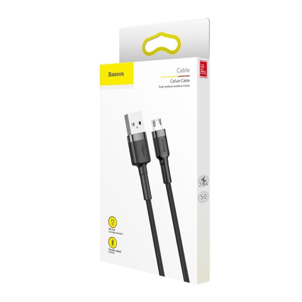 Baseus Cafule Cable wytrzymały nylonowy kabel przewód USB / micro USB QC3.0 2.4A 0,5M czarno-szary (CAMKLF-AG1)